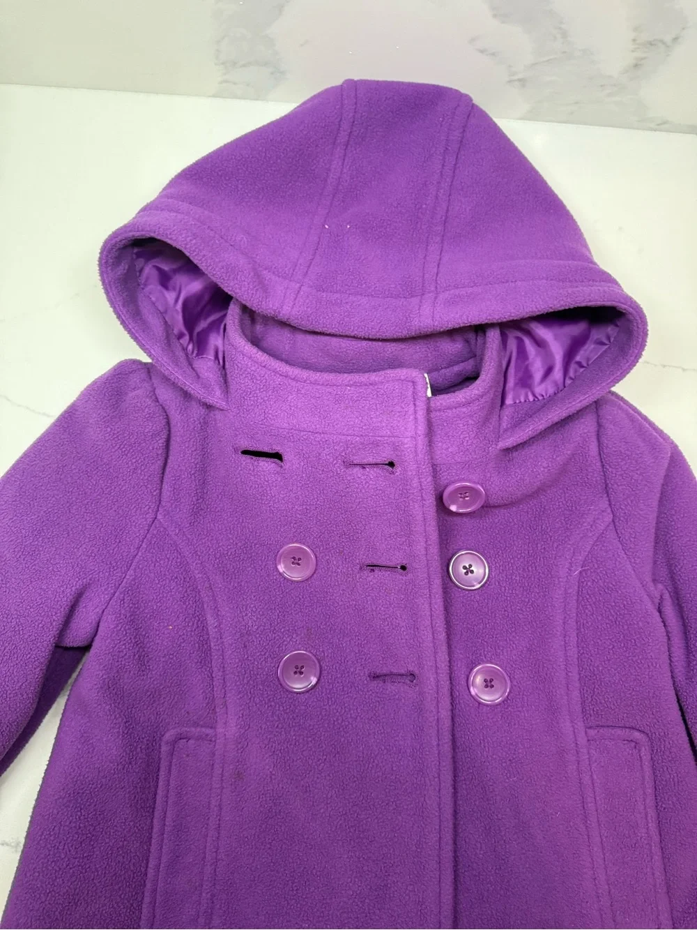 jumping beans Girls' Hooded Double-Breasted Purple Pea Coat